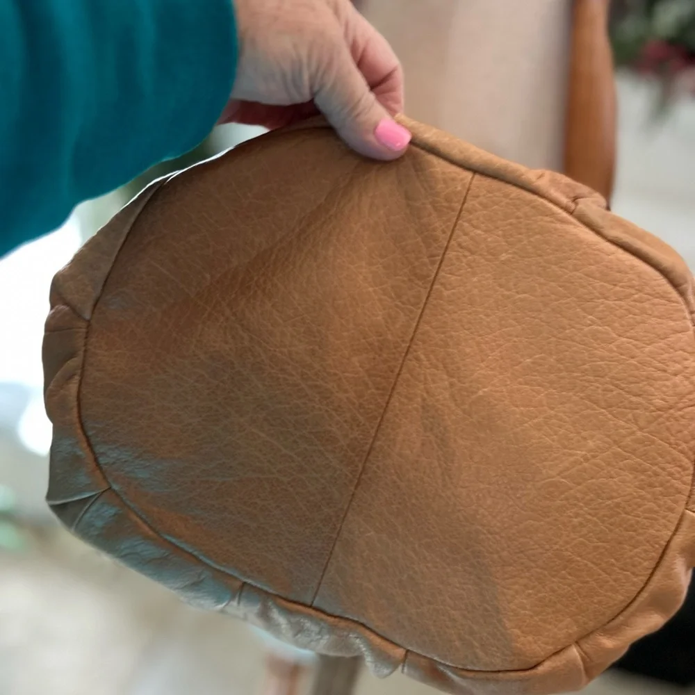 Day & Mood Tan Leather Convertible Hobo Bag